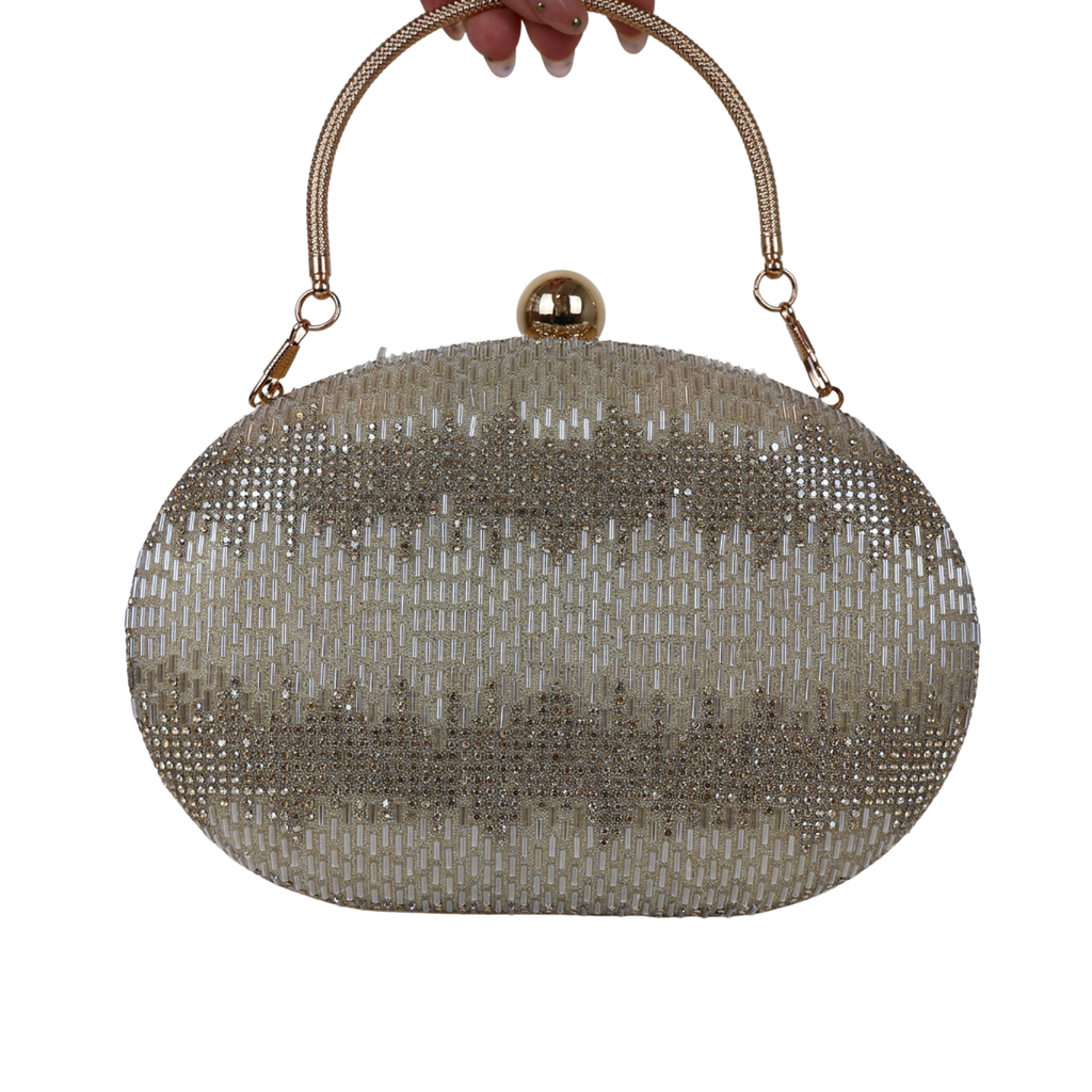 Bolsa Festa Clutch Oval Vidrilhos Dourada