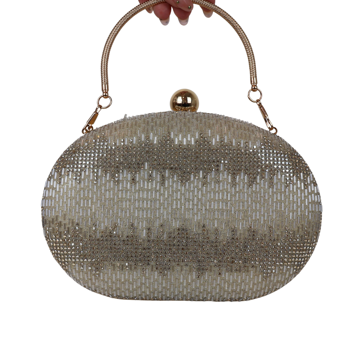 Bolsa Festa Clutch Oval Vidrilhos Dourada