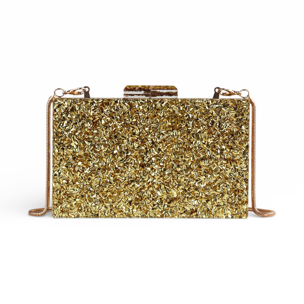 Bolsa de Festa Clutch Acrílico Dourada