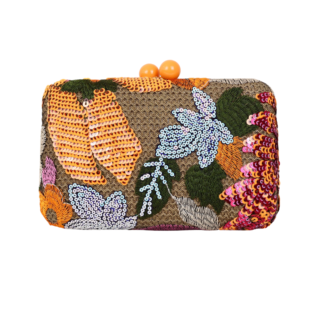Bolsa Clutch Festa Lantejoulas Flores Laranja