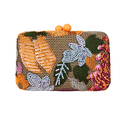 Bolsa Clutch Festa Lantejoulas Flores Laranja
