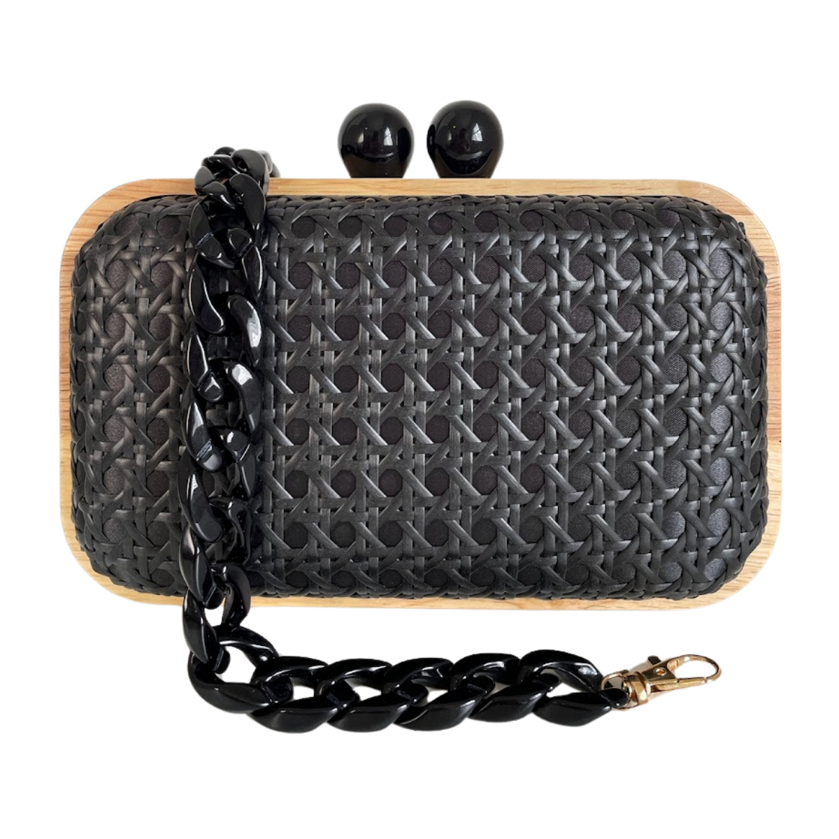 Bolsa de Festa Clutch Madeira e Palha da Índia Preta