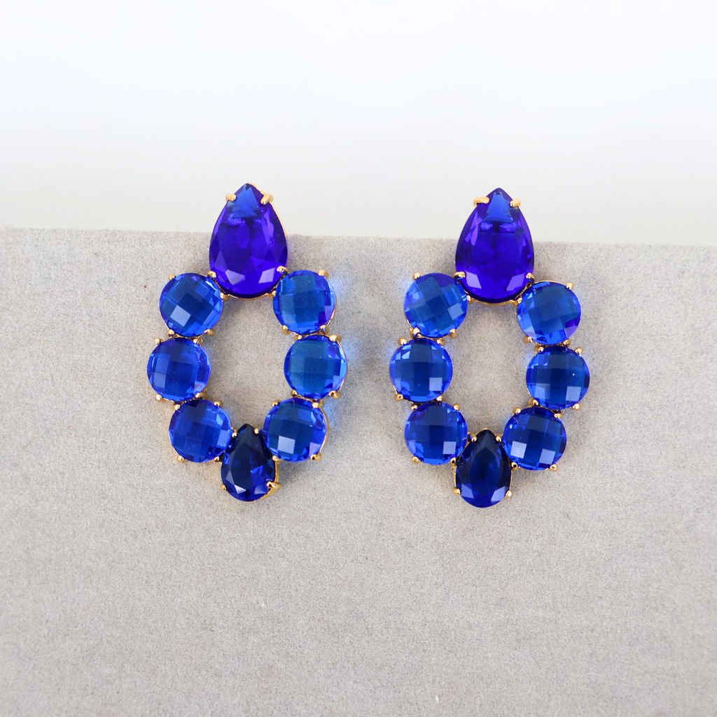 Brinco Dourado e Cristal Azul - Semijoia