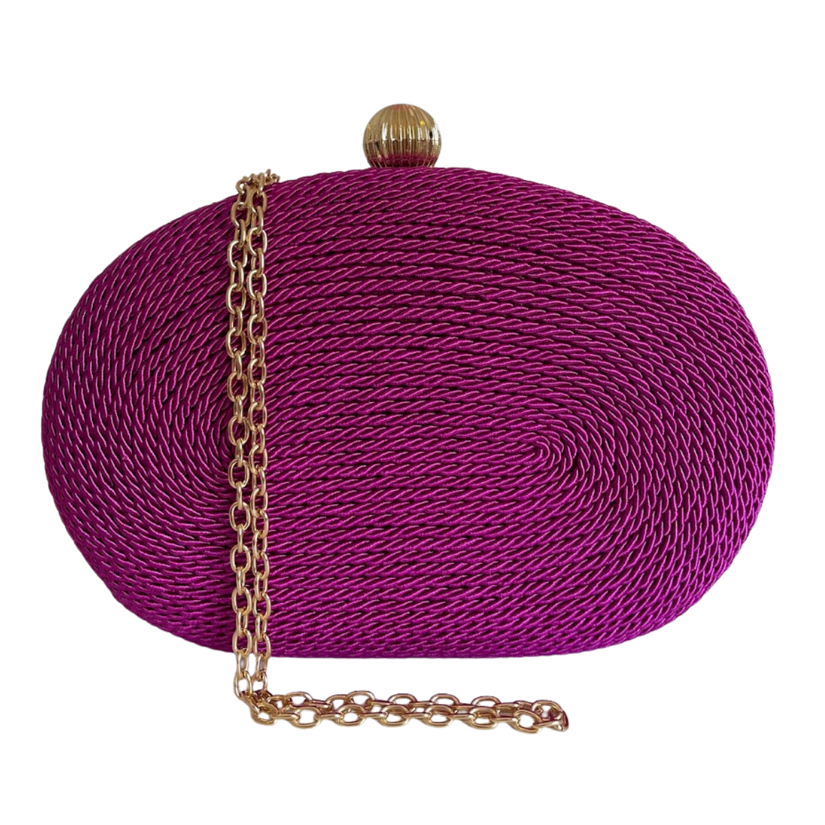 Bolsa de Festa Clutch Corda Trançada Oval Fúcsia