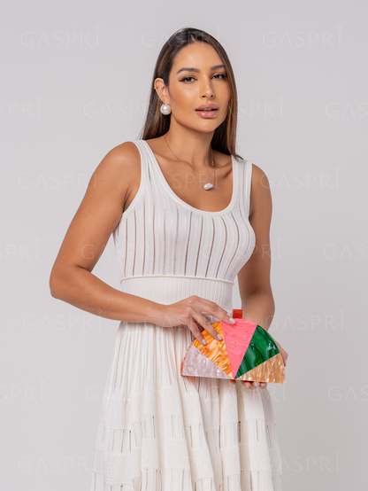 Bolsa de Festa Clutch Meia Lua Acrílico Laranja