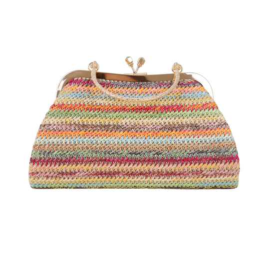 Bolsa Pouch Festa Clutch Palha Colorida
