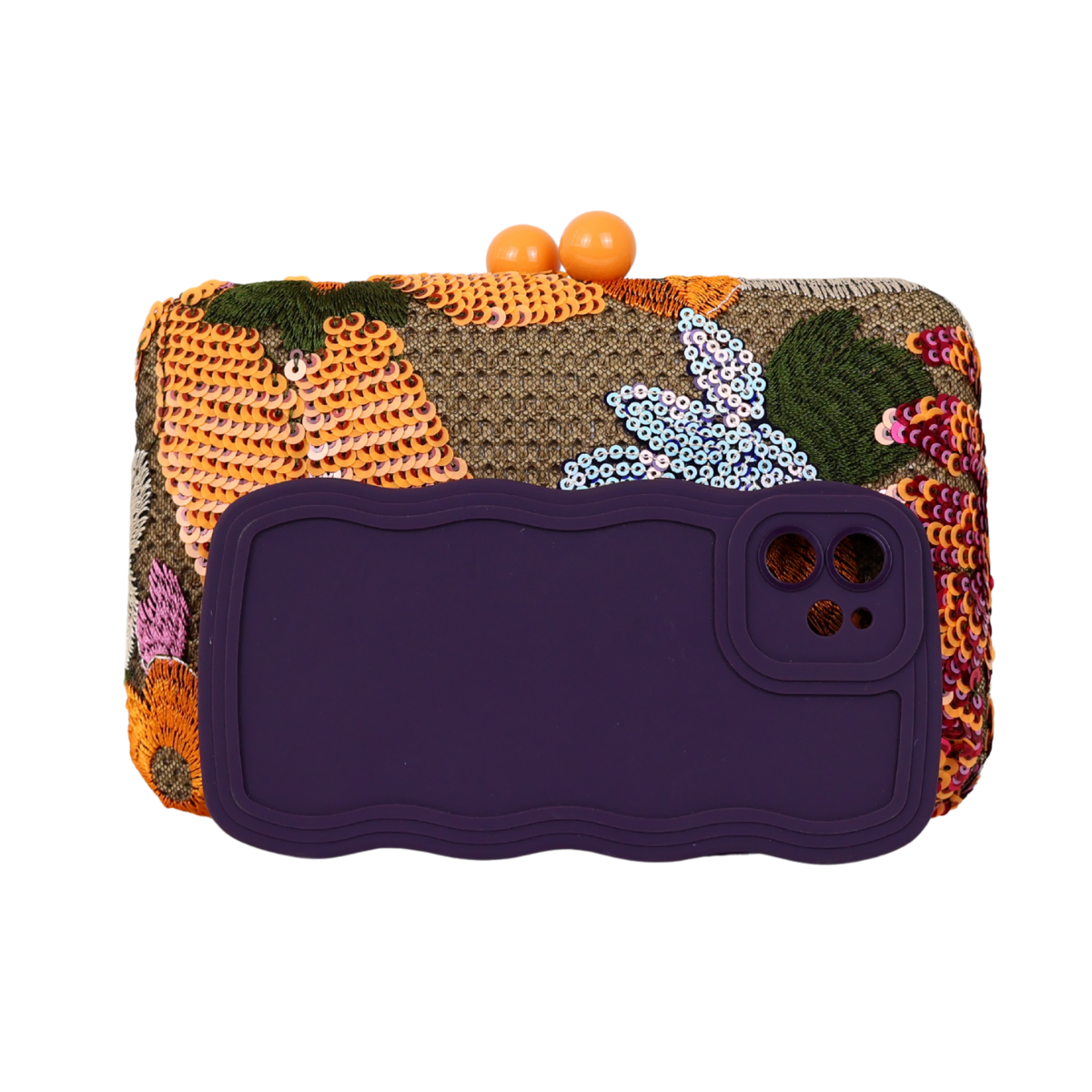 Bolsa Clutch Festa Lantejoulas Flores Laranja