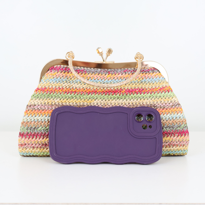 Bolsa Pouch Festa Clutch Palha Colorida
