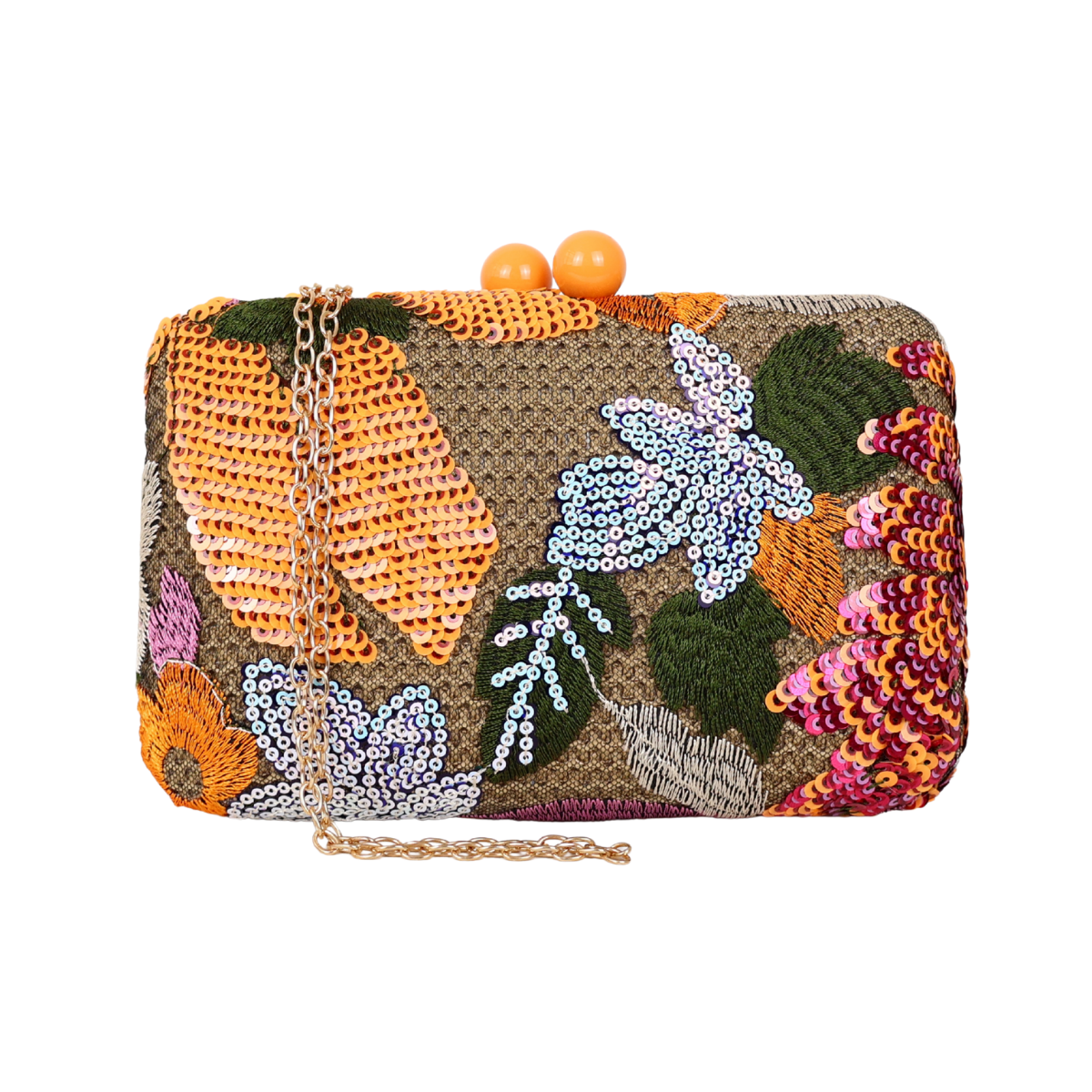 Bolsa Clutch Festa Lantejoulas Flores Laranja