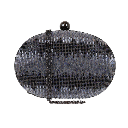 Bolsa Festa Clutch Oval Vidrilhos Preta