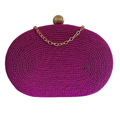 Bolsa de Festa Clutch Corda Trançada Oval Fúcsia