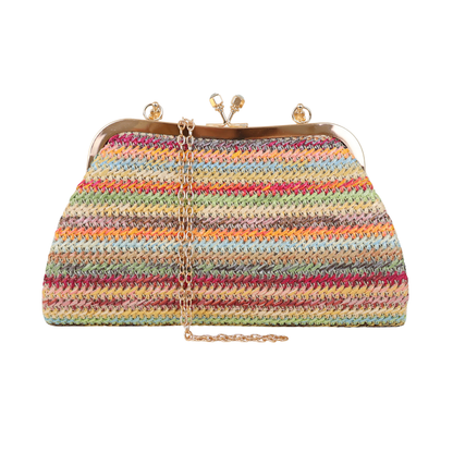 Bolsa Pouch Festa Clutch Palha Colorida