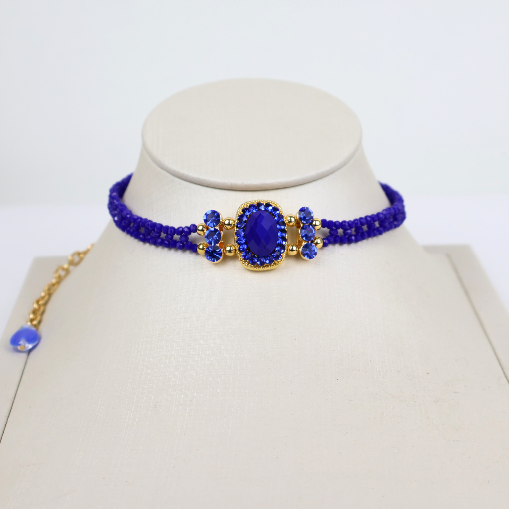 Kit Colar Choker Gargantilha e Bracelete Azul