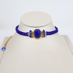 Kit Colar Choker Gargantilha e Bracelete Azul