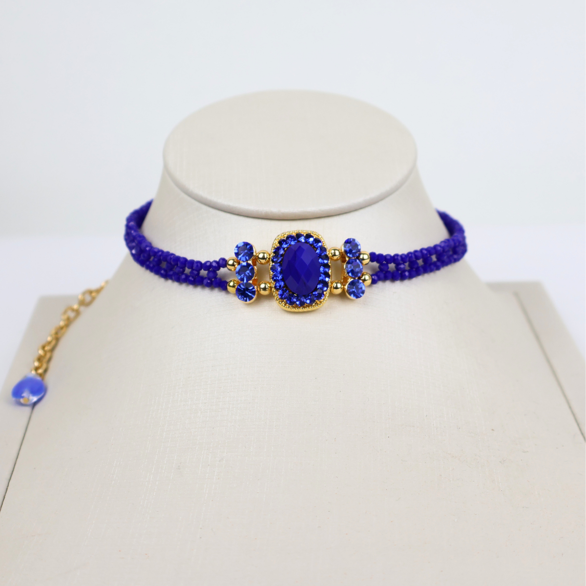 Kit Colar Choker Gargantilha e Bracelete Azul