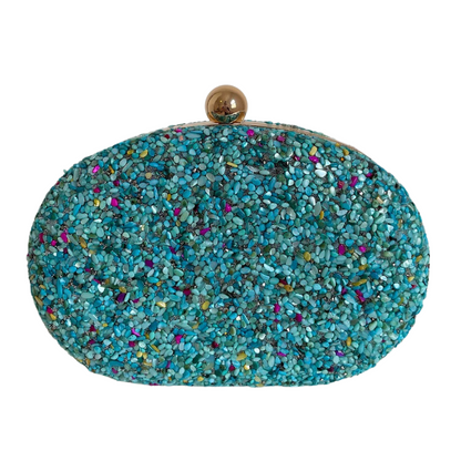 Bolsa Festa Clutch Pedraria Azul Tiffany Oval