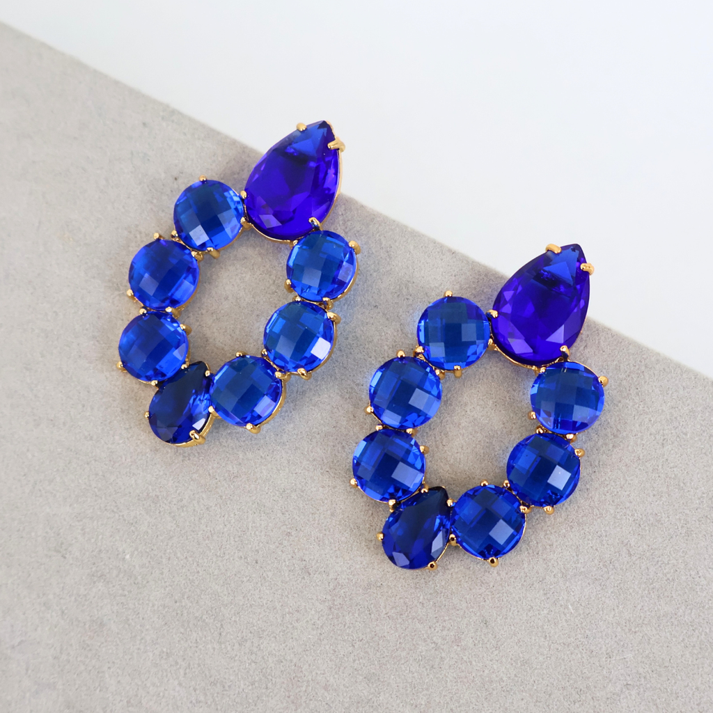 Brinco Dourado e Cristal Azul - Semijoia