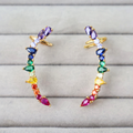 Brinco Earcuff Dourado e Cristal Colorido - Semijoia