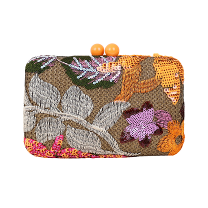 Bolsa Clutch Festa Lantejoulas Flores Laranja
