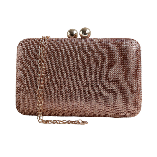 Bolsa de Festa Clutch Malha Rosê Gold