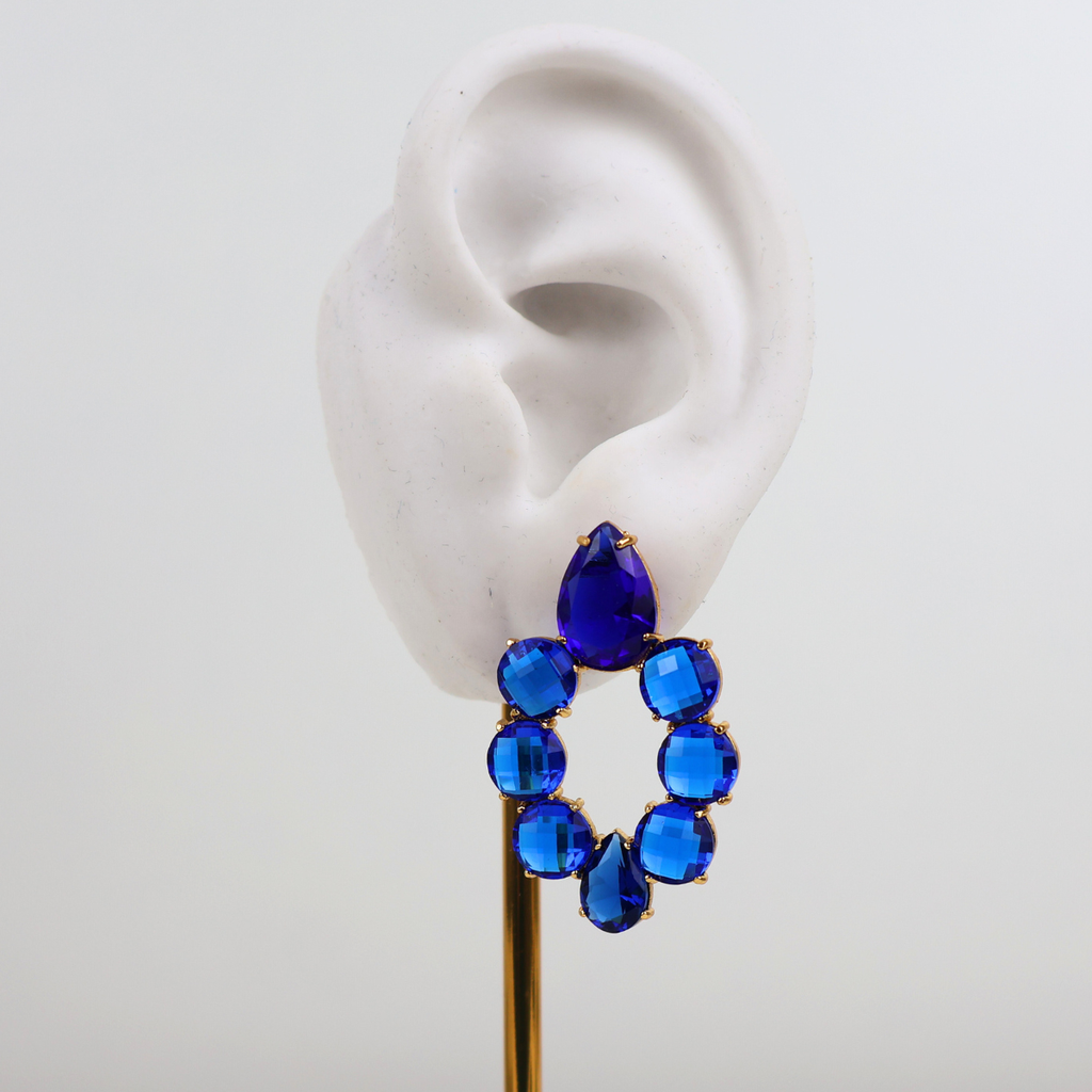 Brinco Dourado e Cristal Azul - Semijoia