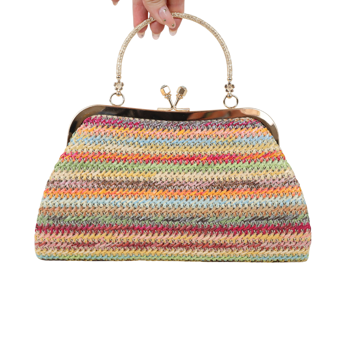 Bolsa Pouch Festa Clutch Palha Colorida