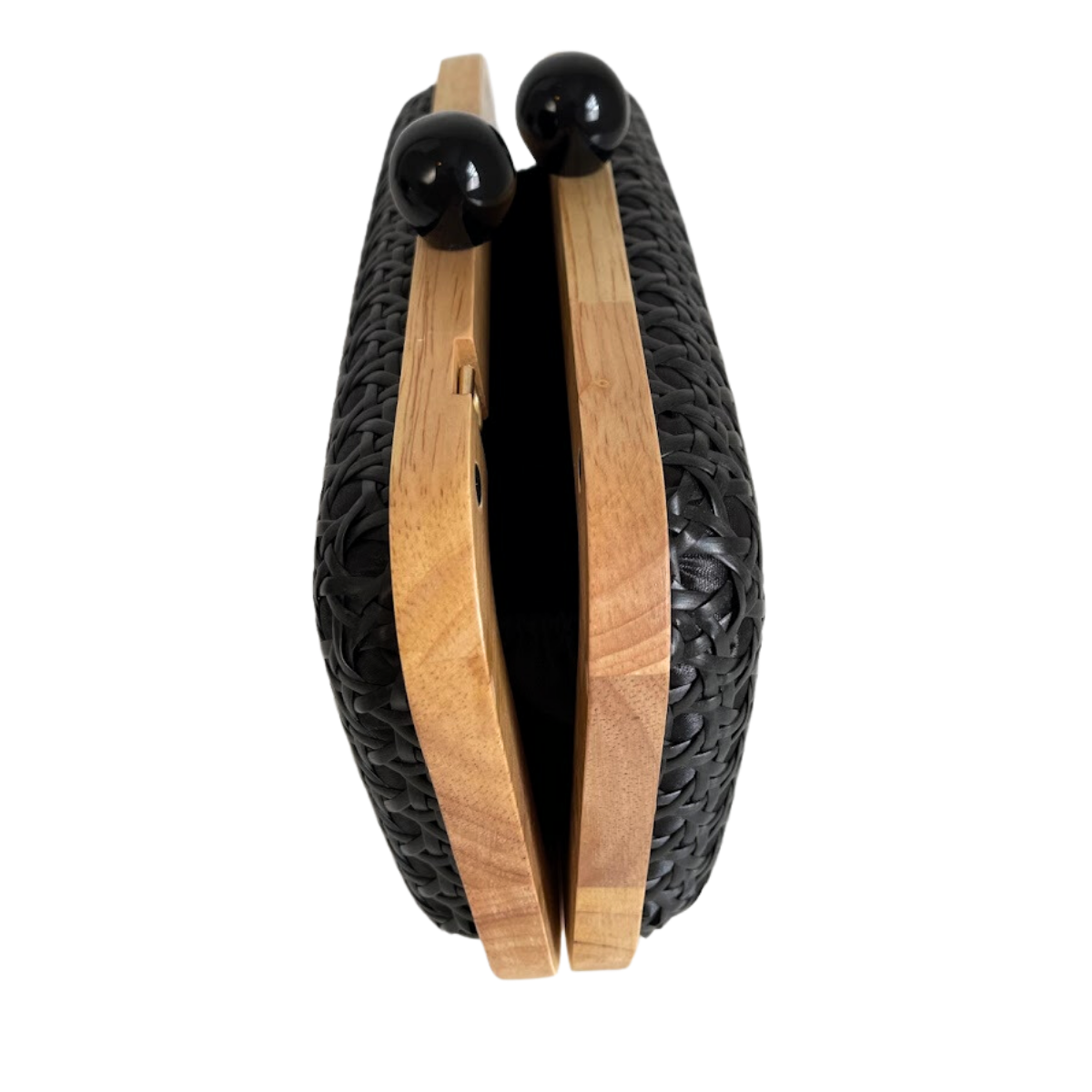 Bolsa de Festa Clutch Madeira e Palha da Índia Preta