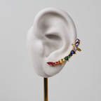 Brinco Earcuff Dourado e Cristal Colorido - Semijoia