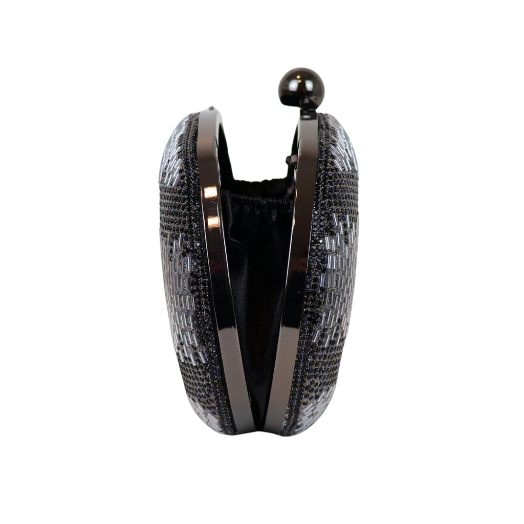 Bolsa Festa Clutch Oval Vidrilhos Preta