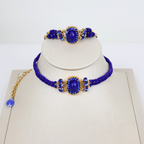Kit Colar Choker Gargantilha e Bracelete Azul