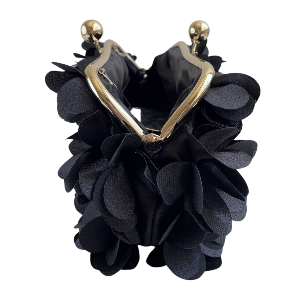 Bolsa Festa Clutch Flores Preta Ferragem Dourada