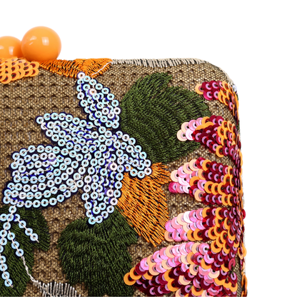 Bolsa Clutch Festa Lantejoulas Flores Laranja