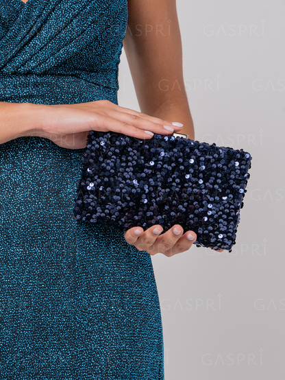 Bolsa de Festa Clutch Lantejoulas Azul Marinho