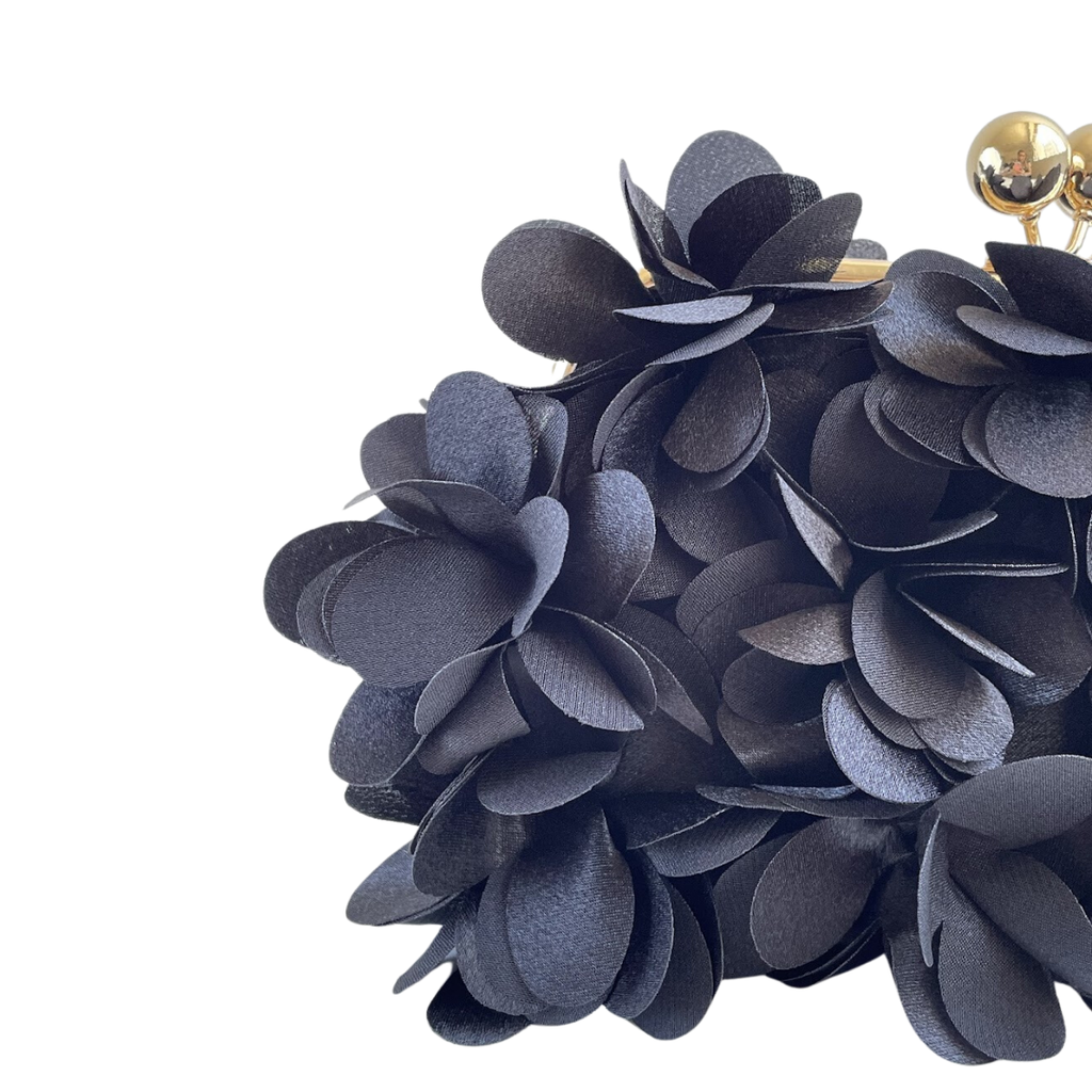 Bolsa Festa Clutch Flores Preta Ferragem Dourada