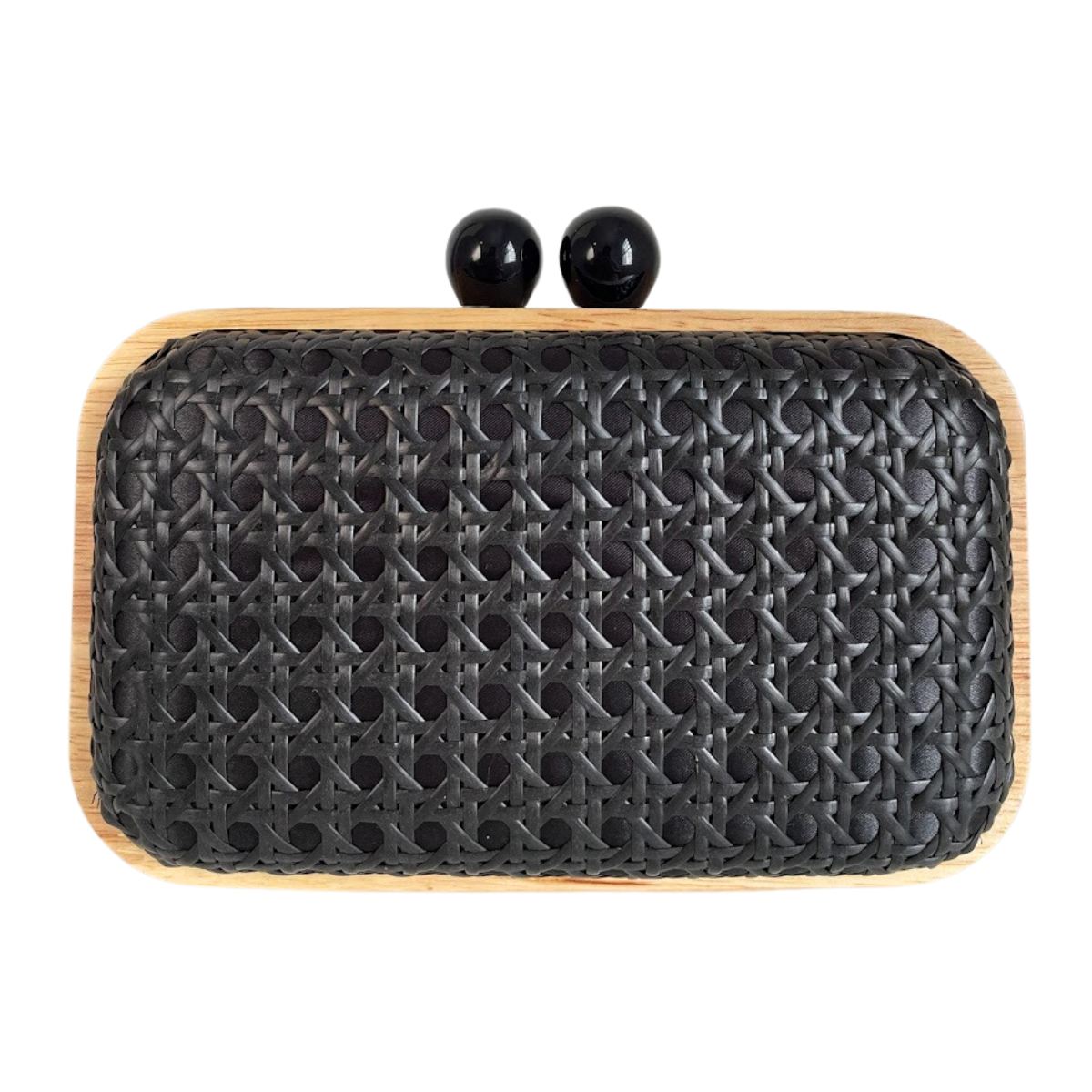 Bolsa de Festa Clutch Madeira e Palha da Índia Preta