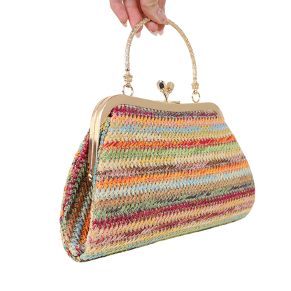 Bolsa Pouch Festa Clutch Palha Colorida