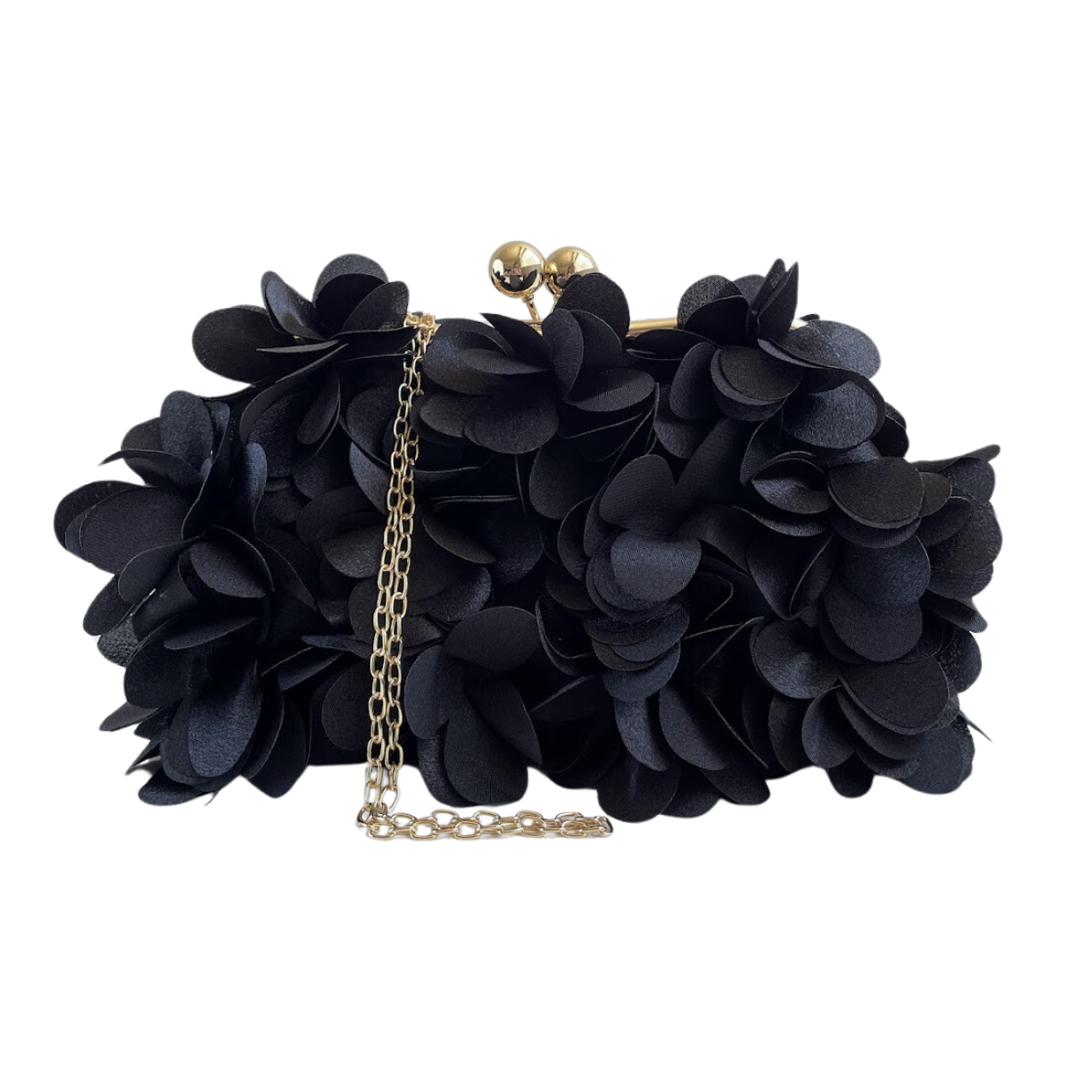 Bolsa Festa Clutch Flores Preta Ferragem Dourada