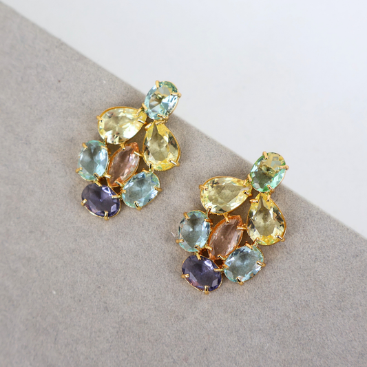 Brinco Dourado e Cristal Colorido - Semijoia