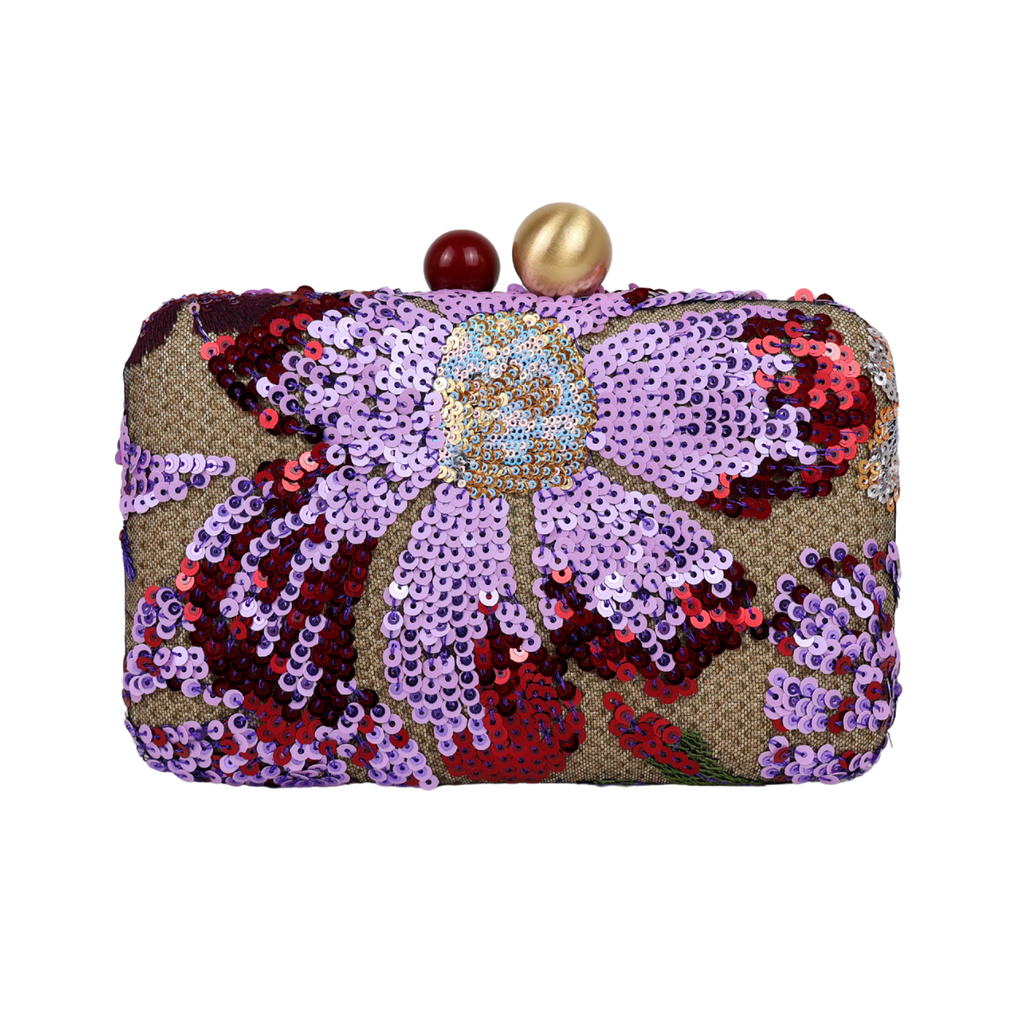 Bolsa Clutch Festa Bordada Flores Roxa