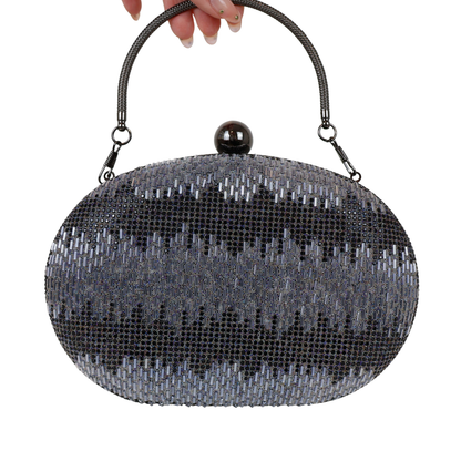 Bolsa Festa Clutch Oval Vidrilhos Preta
