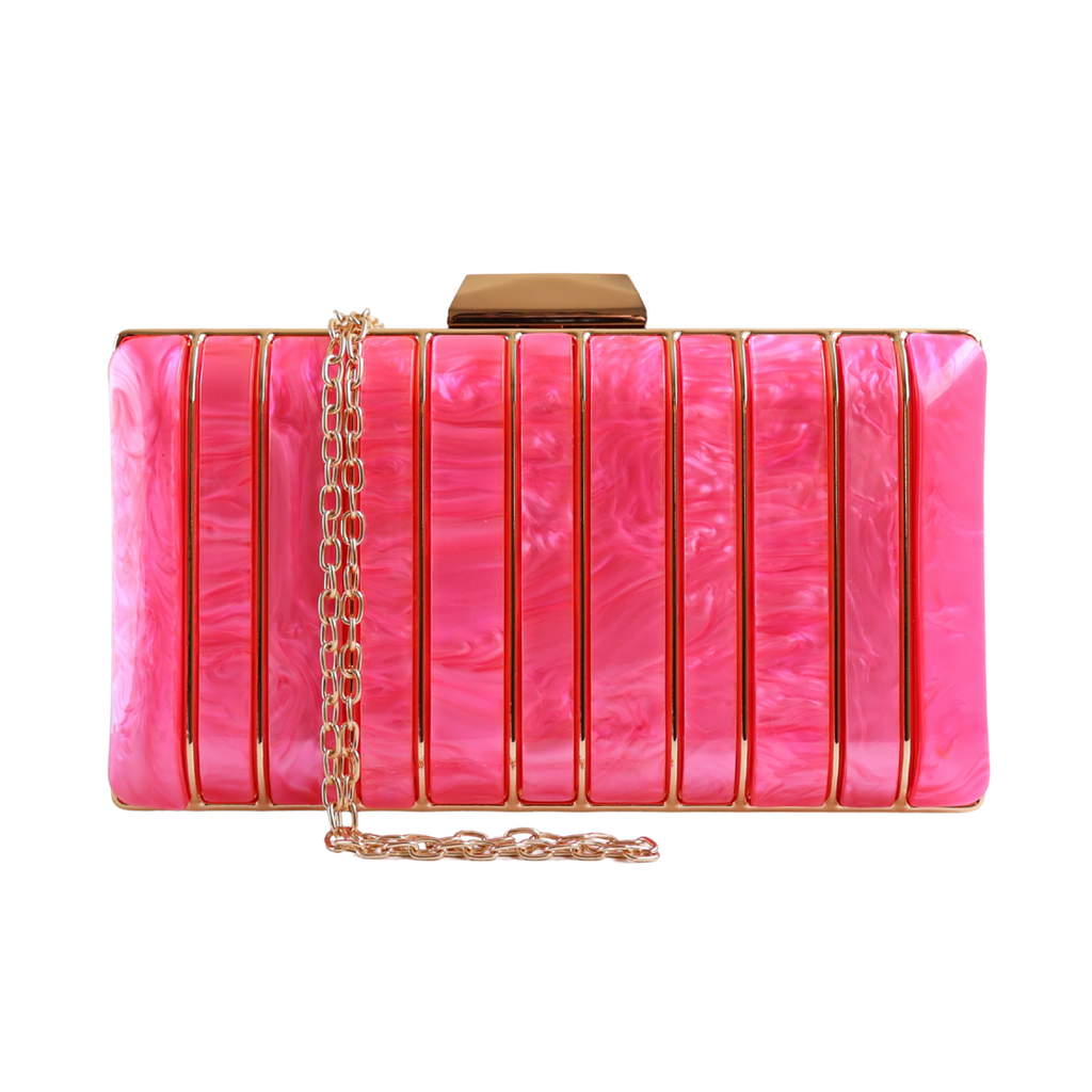 Bolsa de Festa Clutch Metal e Acrílico Rosa