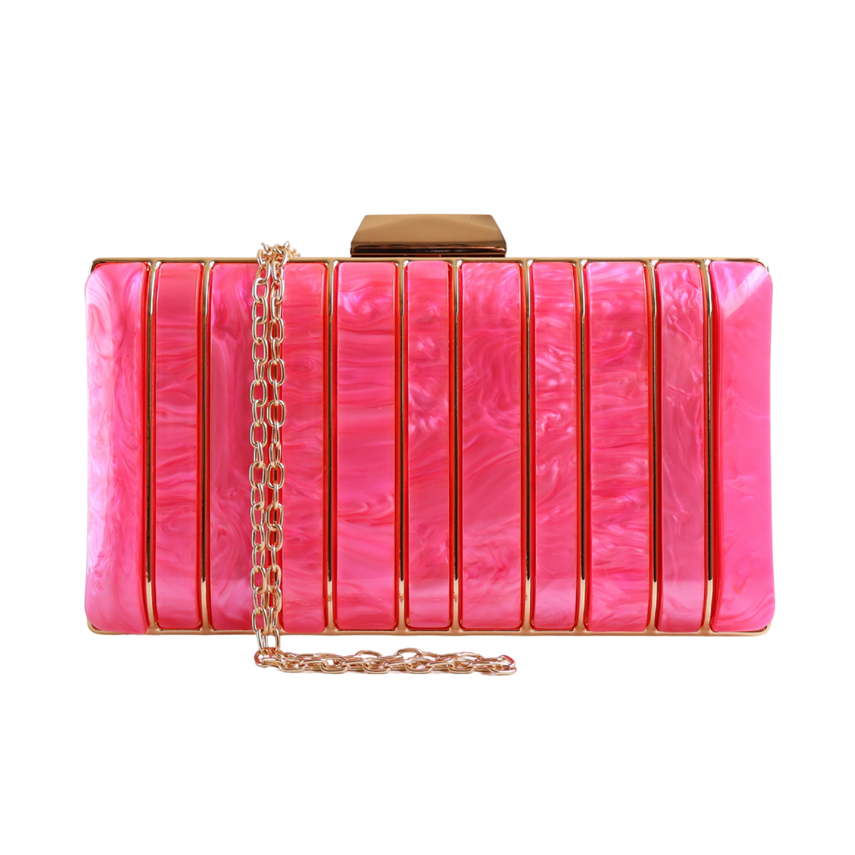 Bolsa de Festa Clutch Acrílico e Metal Rosa