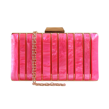 Bolsa de Festa Clutch Acrílico e Metal Rosa