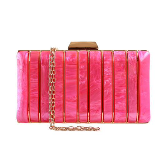 Bolsa de Festa Clutch Acrílico e Metal Rosa