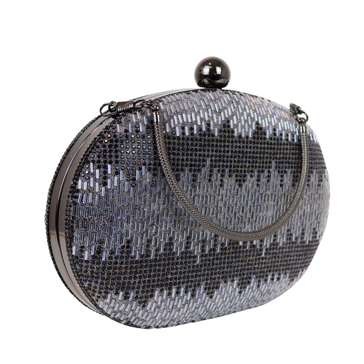 Bolsa Festa Clutch Oval Vidrilhos Preta