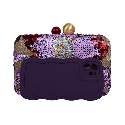 Bolsa Clutch Festa Bordada Flores Roxa