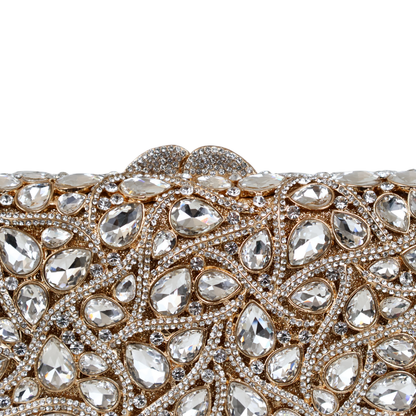 Bolsa Festa Clutch Pedraria Strass Dourada