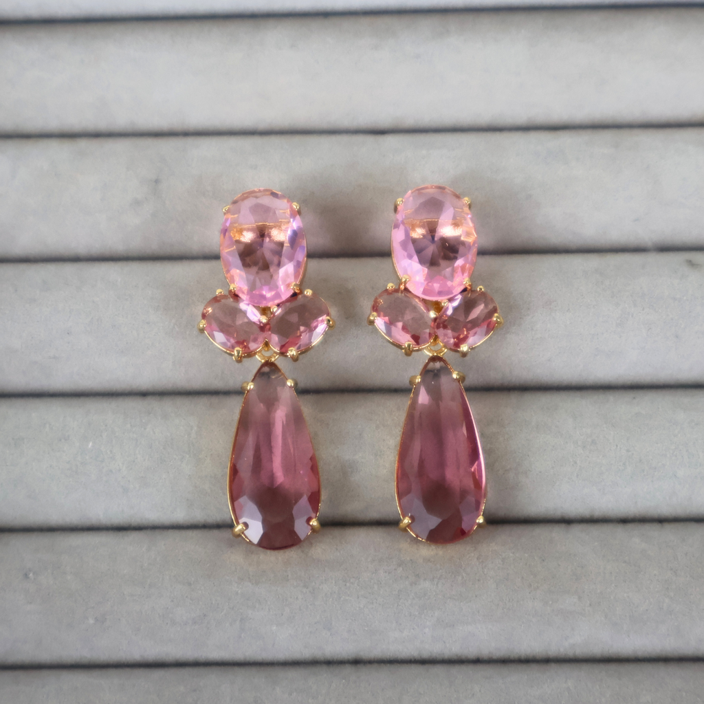 Brinco Dourado e Cristal Rosa - Semijoia
