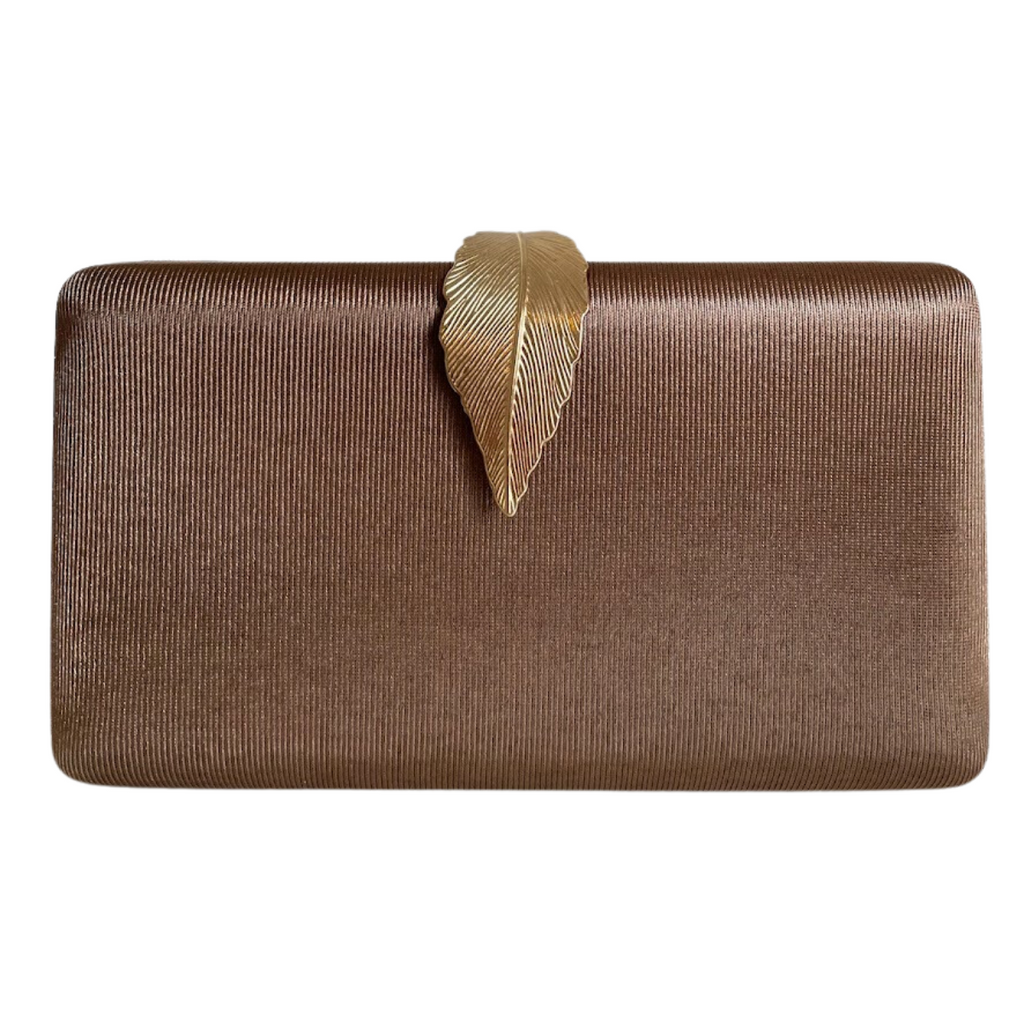 Bolsa Clutch Festa Tecido Fecho de Folha Marrom - ReUse