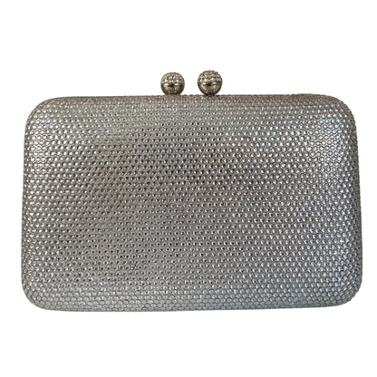 Bolsa de Festa Clutch Pedraria Prateada Retangular